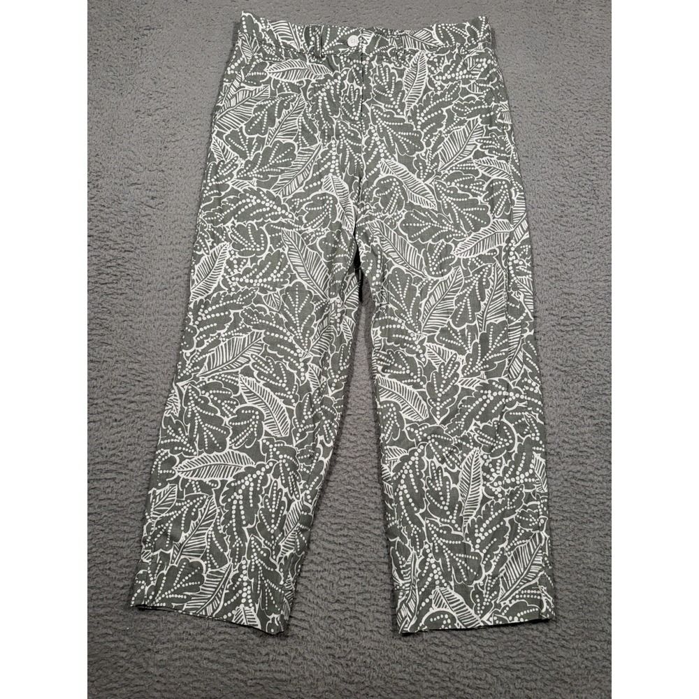 Talbots Tropical Crop Pants Green Linen Blend‎ Elastic Stretch Waist Size 10